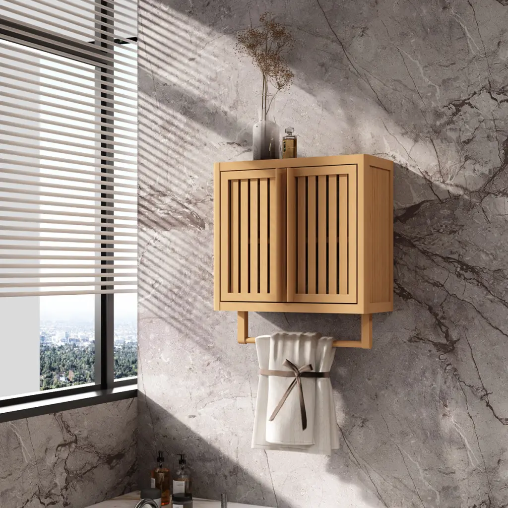 Bathroom Cabinet Wall Mounted Bamboo Toilet Storage Box Neutral rnb