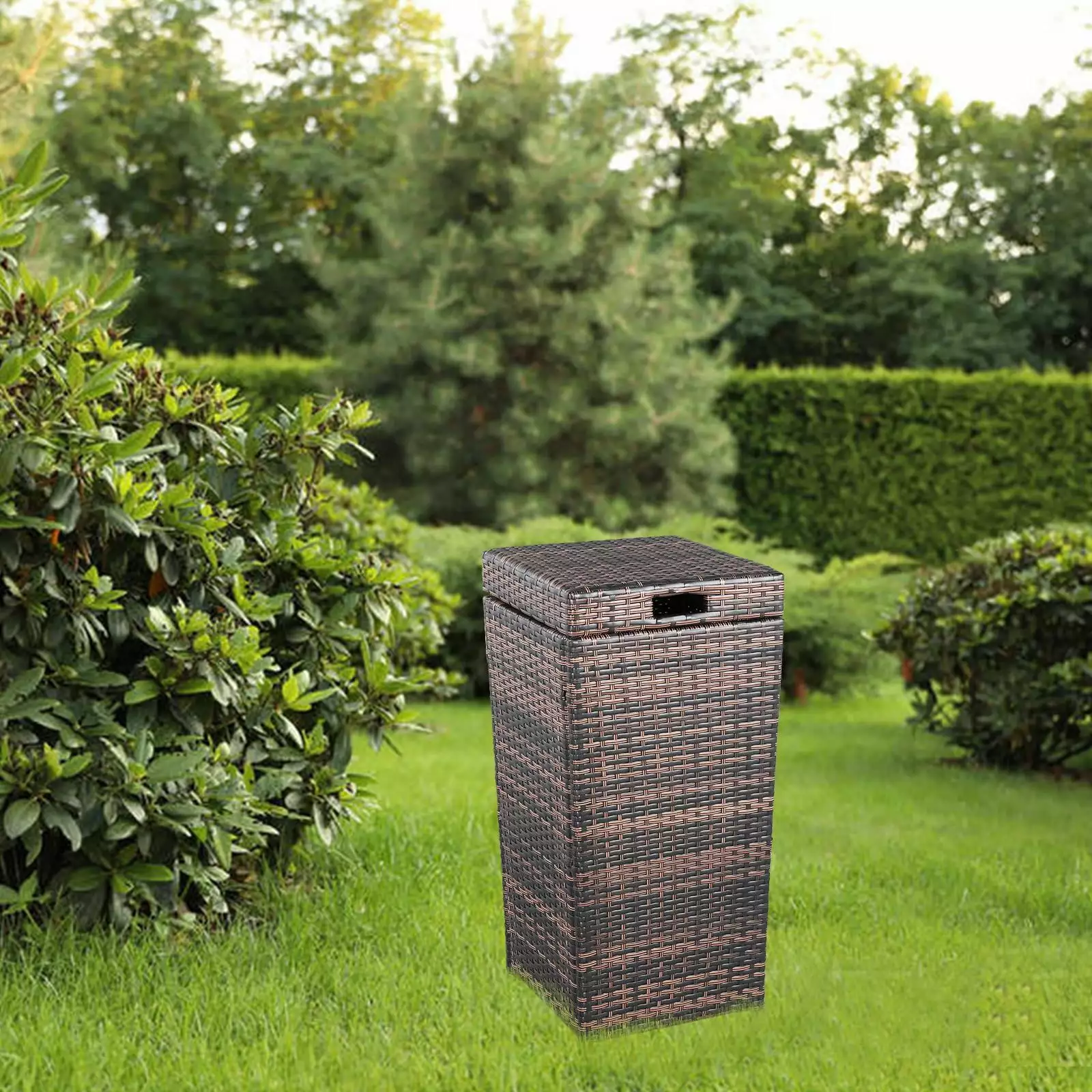 SalonMore 32 Square Patio Waste Binquireet Brown Wicker. Space Saver Space-saving Garbage