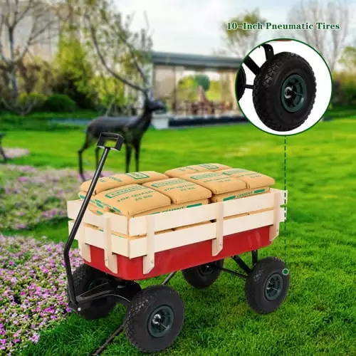 OverPatio Wood Railing Garden Cart Humanized design Garden Wagon Red