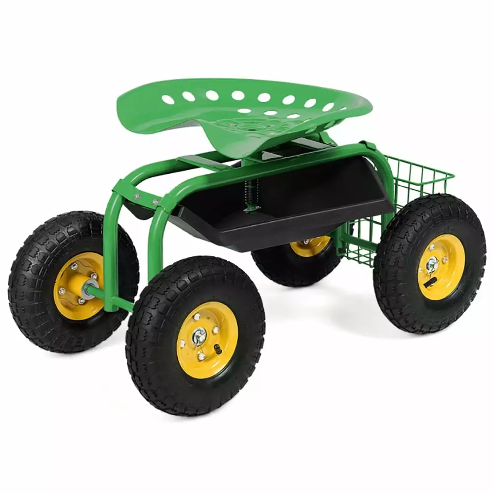 Kepooman Garden Cart. Garden Lawn Truck. Red/Green Garden Cart Rolling Work Seat Heavy Duty Tool Tray Gardening Planting-G...